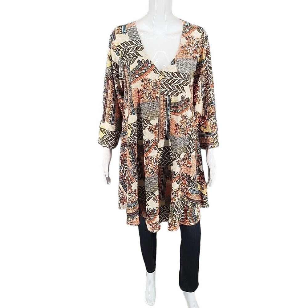 Attitudes by Renee Global Illusions Puma Knit Top Large Printed V-Neck Tunic